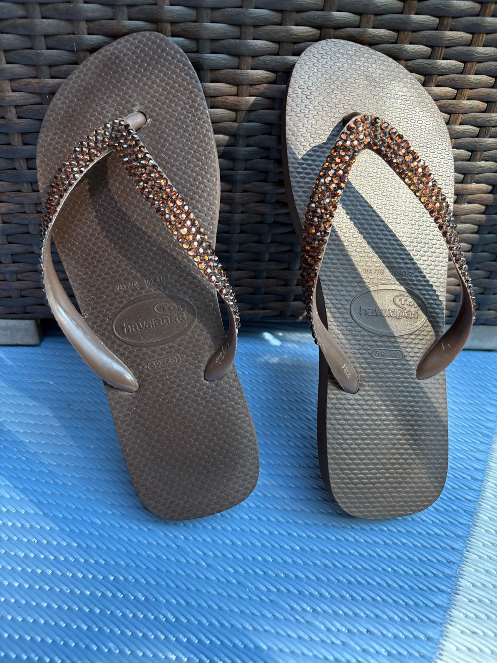 Lori Jack Havaianas Flip Flops with Brown Swarovski Crystals Size 39-40